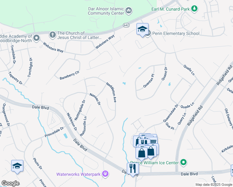 map of restaurants, bars, coffee shops, grocery stores, and more near 5566 Neddleton Avenue in Woodbridge