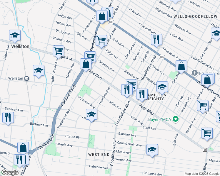 map of restaurants, bars, coffee shops, grocery stores, and more near in St. Louis
