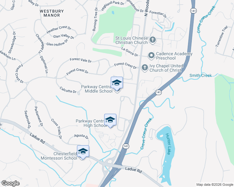 map of restaurants, bars, coffee shops, grocery stores, and more near 471 North Woods Mill Road in Town and Country