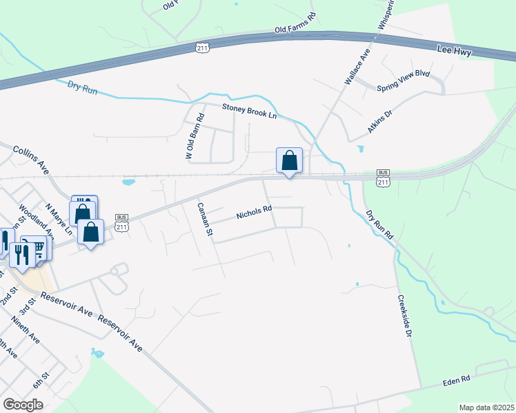 map of restaurants, bars, coffee shops, grocery stores, and more near 17 Nichols Road in Luray