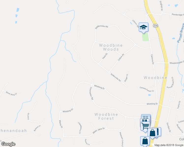 map of restaurants, bars, coffee shops, grocery stores, and more near 8114 Counselor Road in Manassas