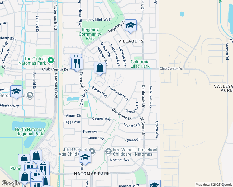 map of restaurants, bars, coffee shops, grocery stores, and more near 5183 Bissett Way in Sacramento