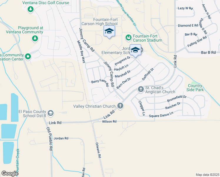 map of restaurants, bars, coffee shops, grocery stores, and more near 11383 Berry Farm Road in Fountain