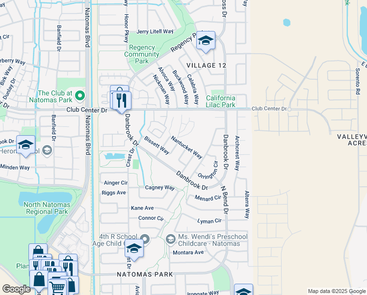 map of restaurants, bars, coffee shops, grocery stores, and more near 5183 Bissett Way in Sacramento