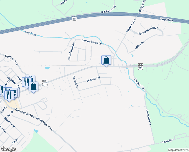 map of restaurants, bars, coffee shops, grocery stores, and more near 17 Nichols Road in Luray