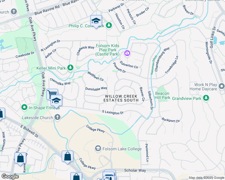 map of restaurants, bars, coffee shops, grocery stores, and more near 269 Baurer Circle in Folsom