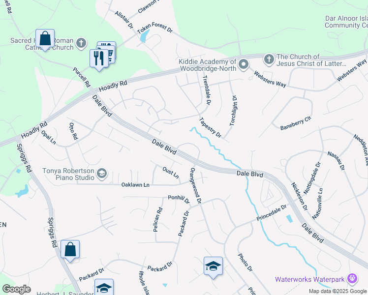 map of restaurants, bars, coffee shops, grocery stores, and more near 6189 Trident Lane in Woodbridge