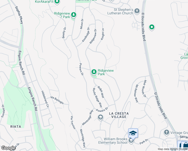 map of restaurants, bars, coffee shops, grocery stores, and more near 3449 Ridgeview Drive in El Dorado Hills
