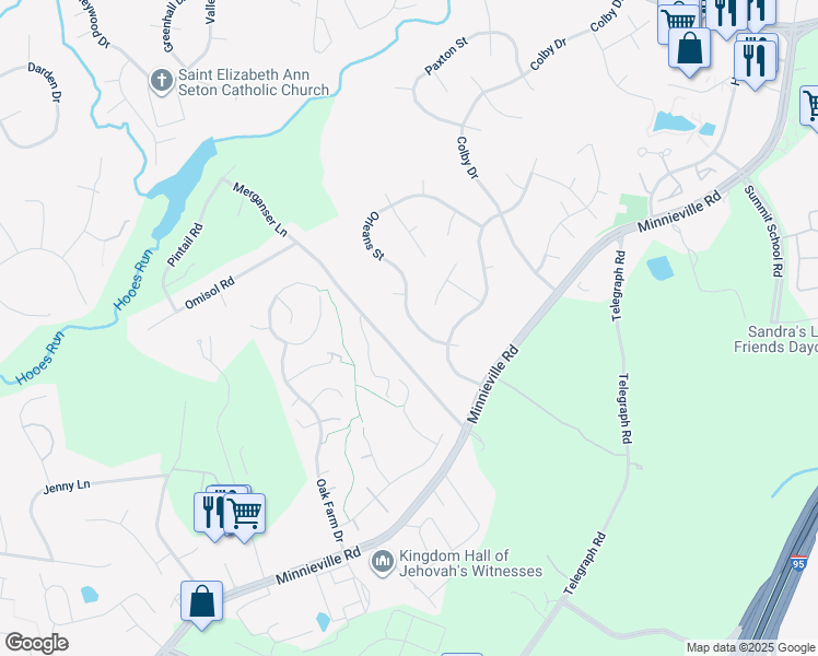 map of restaurants, bars, coffee shops, grocery stores, and more near 13108 Orleans Street in Woodbridge