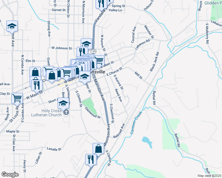 map of restaurants, bars, coffee shops, grocery stores, and more near 400 South Chestnut Street in Collinsville