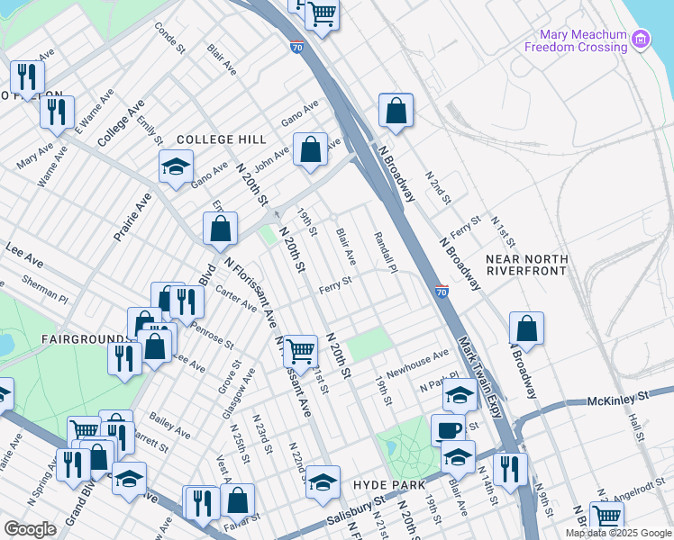 map of restaurants, bars, coffee shops, grocery stores, and more near 4316 19th Street in St. Louis