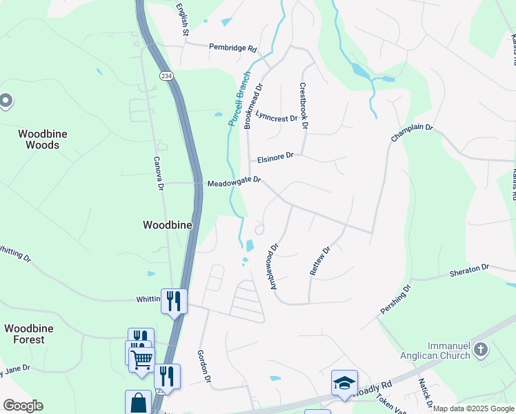 map of restaurants, bars, coffee shops, grocery stores, and more near 13172 Superior Court in Manassas