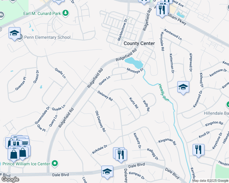 map of restaurants, bars, coffee shops, grocery stores, and more near 13212 Kurtz Road in Woodbridge