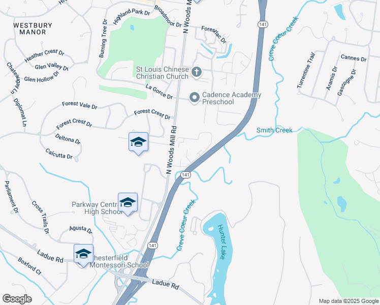 map of restaurants, bars, coffee shops, grocery stores, and more near 578 Town Hall Court in St. Louis