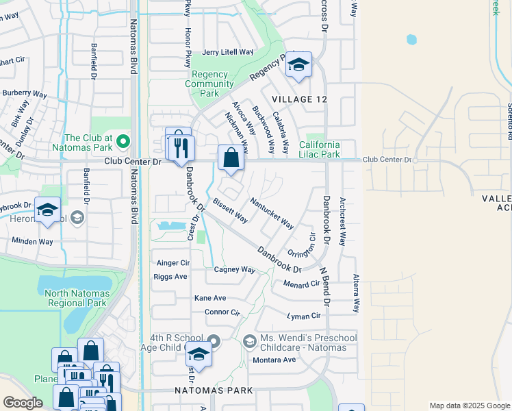 map of restaurants, bars, coffee shops, grocery stores, and more near 5183 Bissett Way in Sacramento