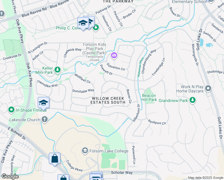 map of restaurants, bars, coffee shops, grocery stores, and more near 151 Hopper Lane in Folsom