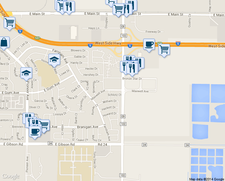 map of restaurants, bars, coffee shops, grocery stores, and more near 1983 Schlotz Court in Woodland