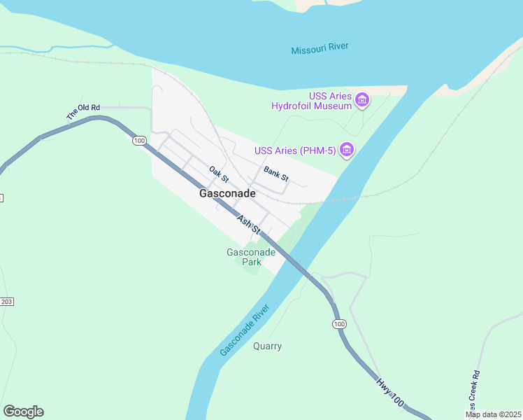 map of restaurants, bars, coffee shops, grocery stores, and more near 125 Oak Street in Gasconade