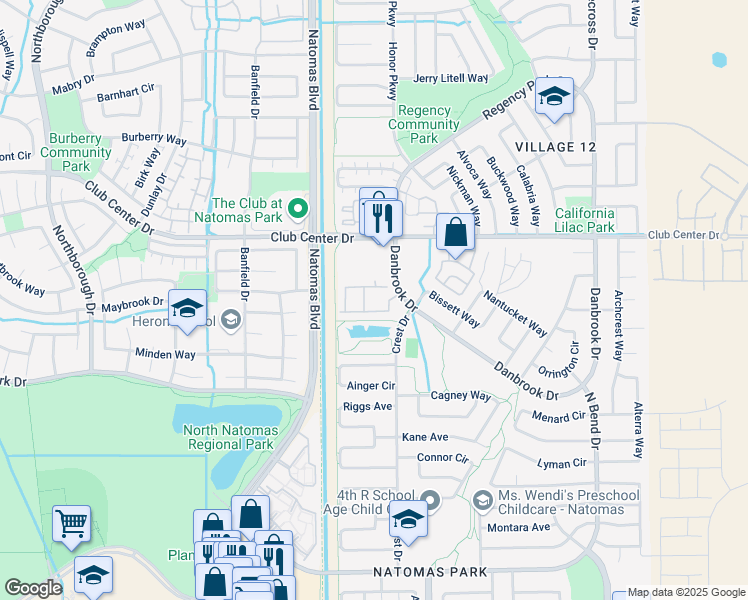 map of restaurants, bars, coffee shops, grocery stores, and more near 1900 Danbrook Drive in Sacramento
