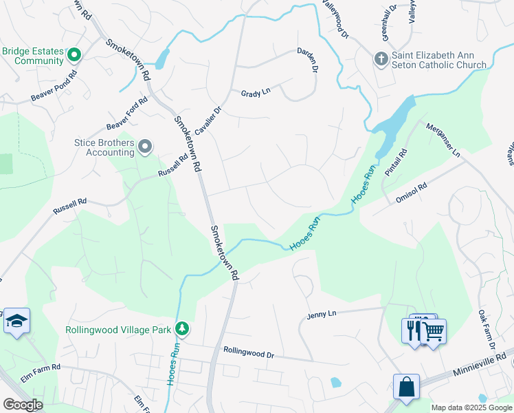 map of restaurants, bars, coffee shops, grocery stores, and more near 13057 Michie Court in Woodbridge
