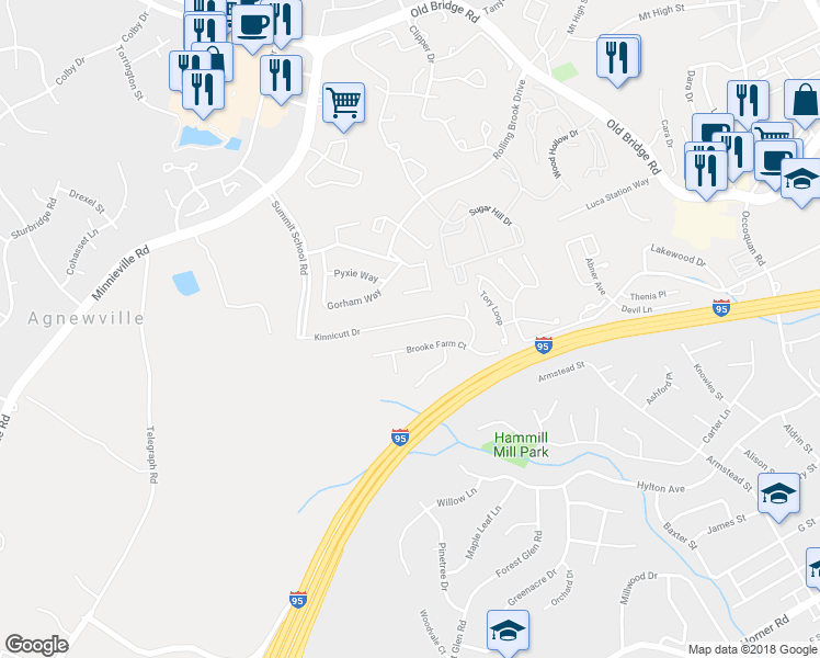 map of restaurants, bars, coffee shops, grocery stores, and more near 13172 Kinnicutt Drive in Woodbridge