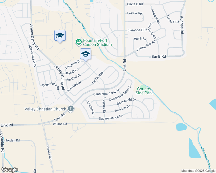 map of restaurants, bars, coffee shops, grocery stores, and more near 983 Daffodil Street in Fountain