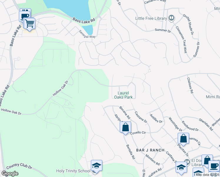 map of restaurants, bars, coffee shops, grocery stores, and more near 4006 Samuel Way in El Dorado Hills