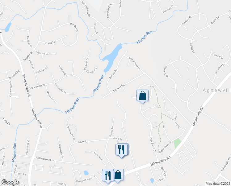 map of restaurants, bars, coffee shops, grocery stores, and more near 2735 Omisol Road in Woodbridge