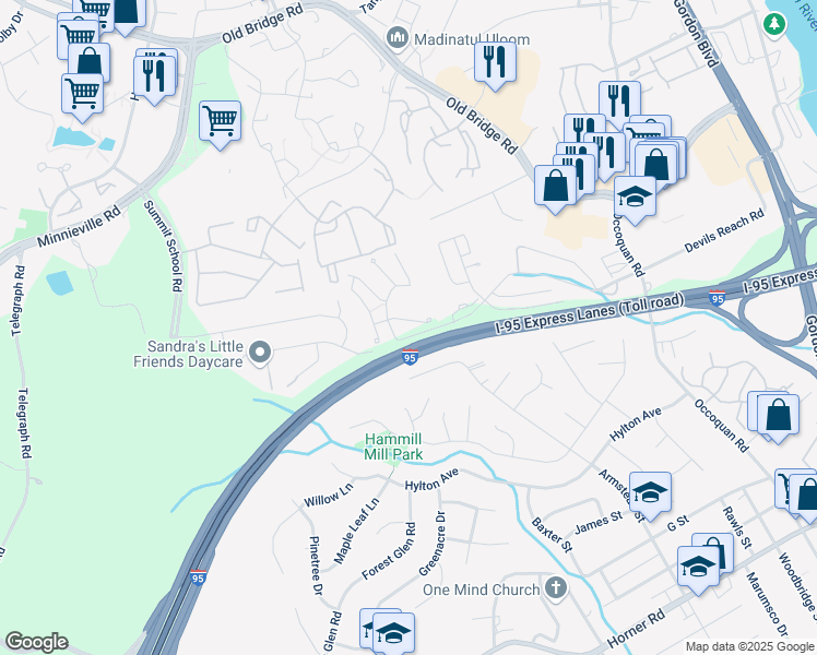 map of restaurants, bars, coffee shops, grocery stores, and more near 1793 Rochelle Court in Woodbridge