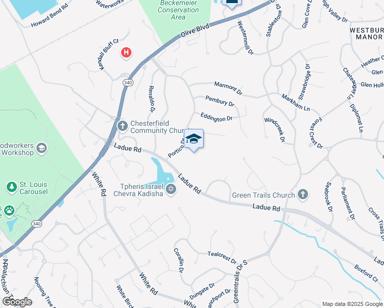 map of restaurants, bars, coffee shops, grocery stores, and more near 170 Portico Drive in Chesterfield
