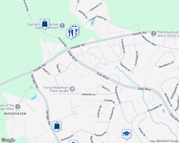 map of restaurants, bars, coffee shops, grocery stores, and more near 6208 Oscar Court in Woodbridge