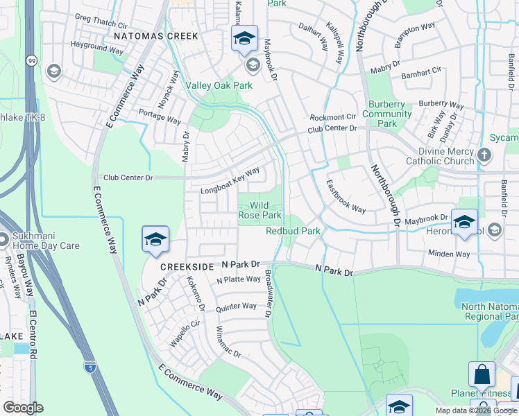 map of restaurants, bars, coffee shops, grocery stores, and more near 5200 Kankakee Drive in Sacramento