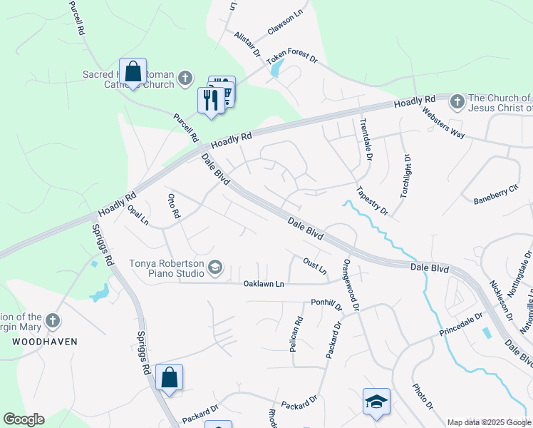 map of restaurants, bars, coffee shops, grocery stores, and more near 6208 Oscar Court in Woodbridge