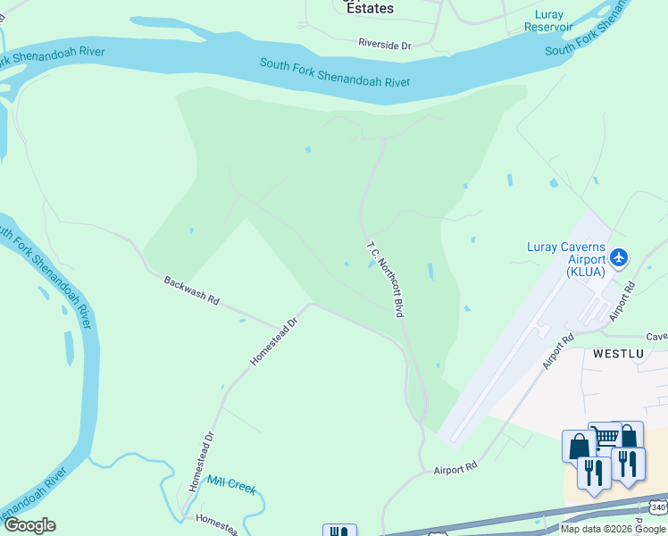 map of restaurants, bars, coffee shops, grocery stores, and more near 391 Beall Avenue in Luray