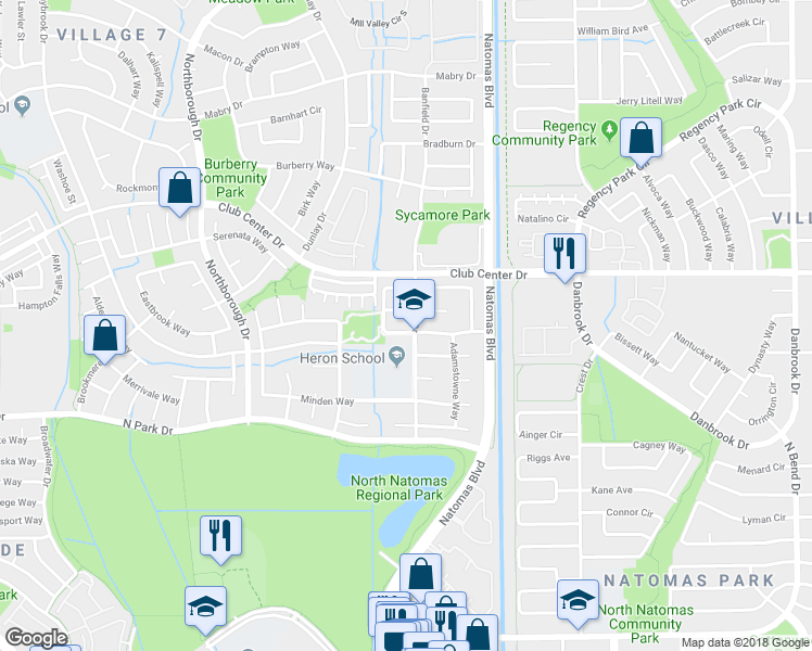 map of restaurants, bars, coffee shops, grocery stores, and more near 2175 New Hampshire Way in Sacramento
