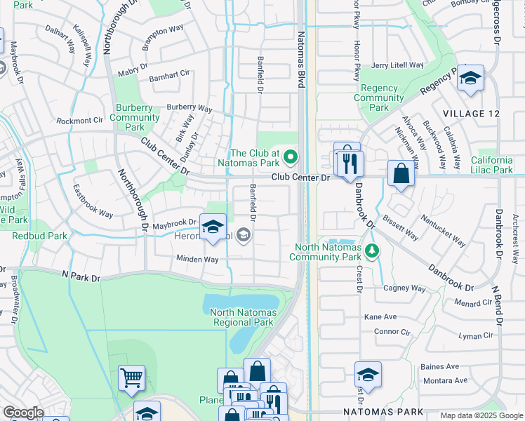 map of restaurants, bars, coffee shops, grocery stores, and more near 2297 Anton Way in Sacramento