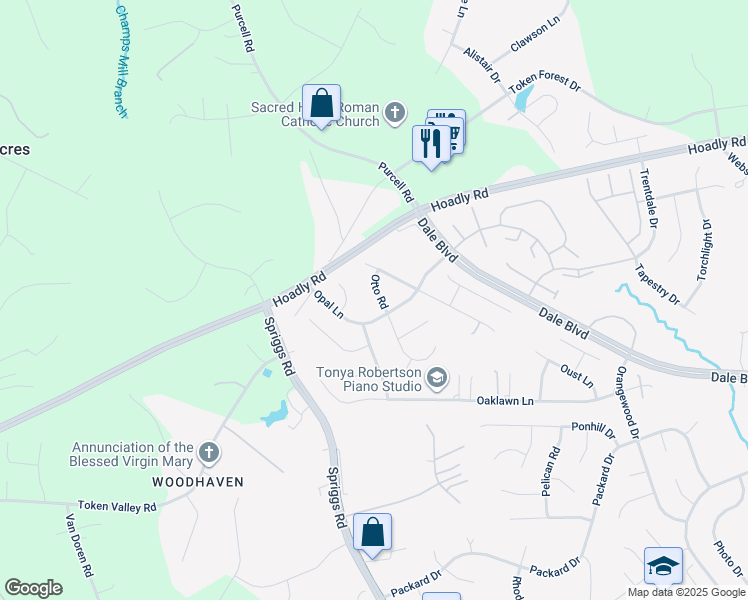 map of restaurants, bars, coffee shops, grocery stores, and more near 13120 Otto Road in Woodbridge