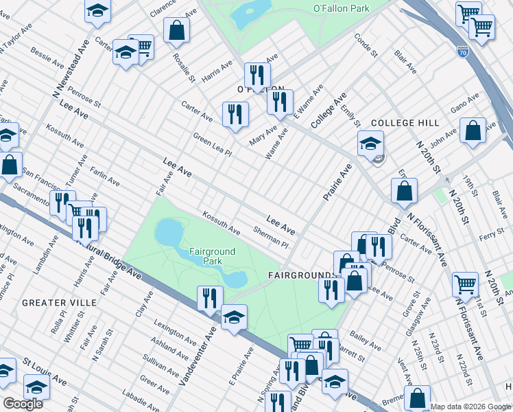 map of restaurants, bars, coffee shops, grocery stores, and more near 4200 Warne Avenue in St. Louis
