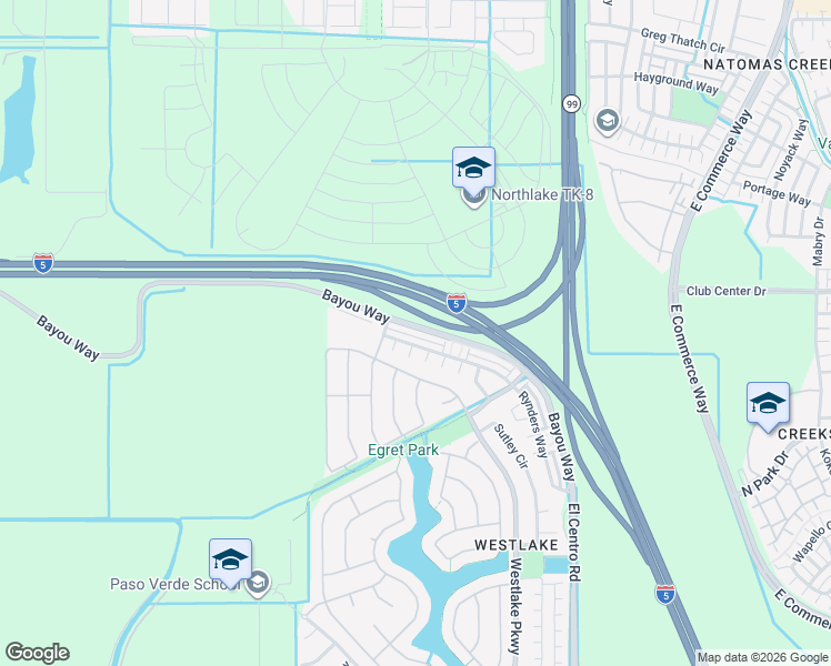 map of restaurants, bars, coffee shops, grocery stores, and more near 3772 Bayou Way in Sacramento