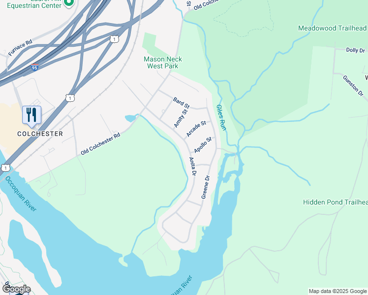 map of restaurants, bars, coffee shops, grocery stores, and more near 10616 Anita Drive in Lorton