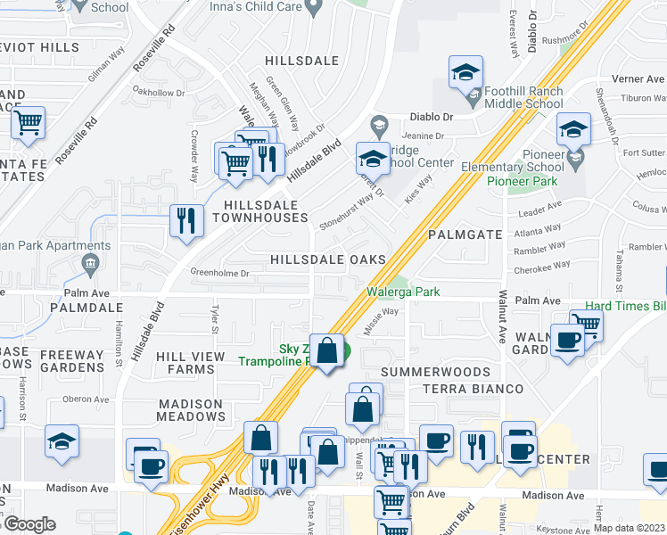 map of restaurants, bars, coffee shops, grocery stores, and more near 4715 Greenholme Drive in Sacramento