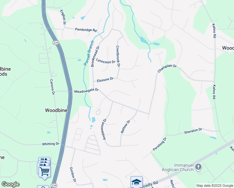 map of restaurants, bars, coffee shops, grocery stores, and more near 13131 Lodi Court in Manassas