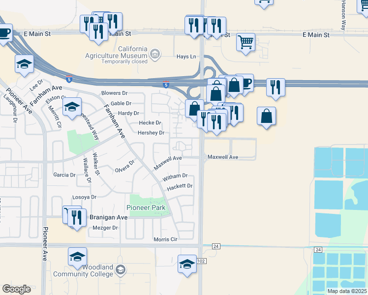 map of restaurants, bars, coffee shops, grocery stores, and more near 13739 Andrew Stevens Drive in Woodland