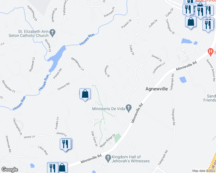map of restaurants, bars, coffee shops, grocery stores, and more near 2656 Falmouth Court in Woodbridge