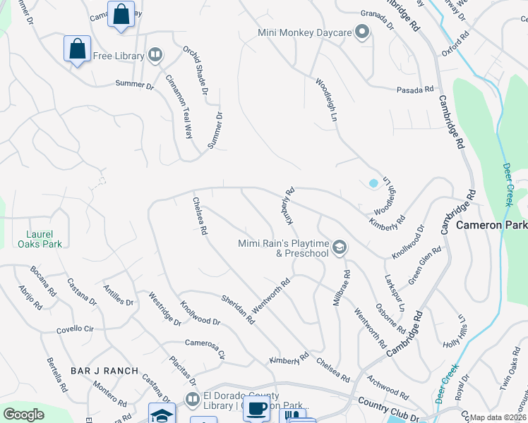 map of restaurants, bars, coffee shops, grocery stores, and more near 2786 Knollwood Drive in Cameron Park