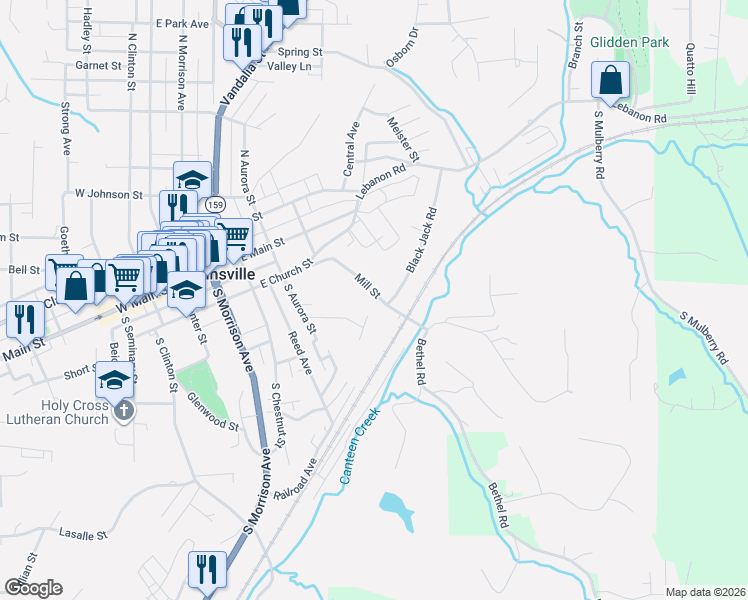 map of restaurants, bars, coffee shops, grocery stores, and more near 101 Black Jack Road in Collinsville