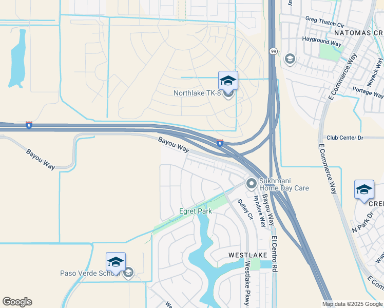 map of restaurants, bars, coffee shops, grocery stores, and more near 3772 Bayou Way in Sacramento