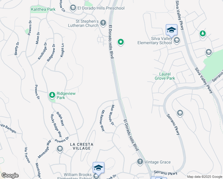 map of restaurants, bars, coffee shops, grocery stores, and more near 3440 El Dorado Hills Boulevard in El Dorado Hills