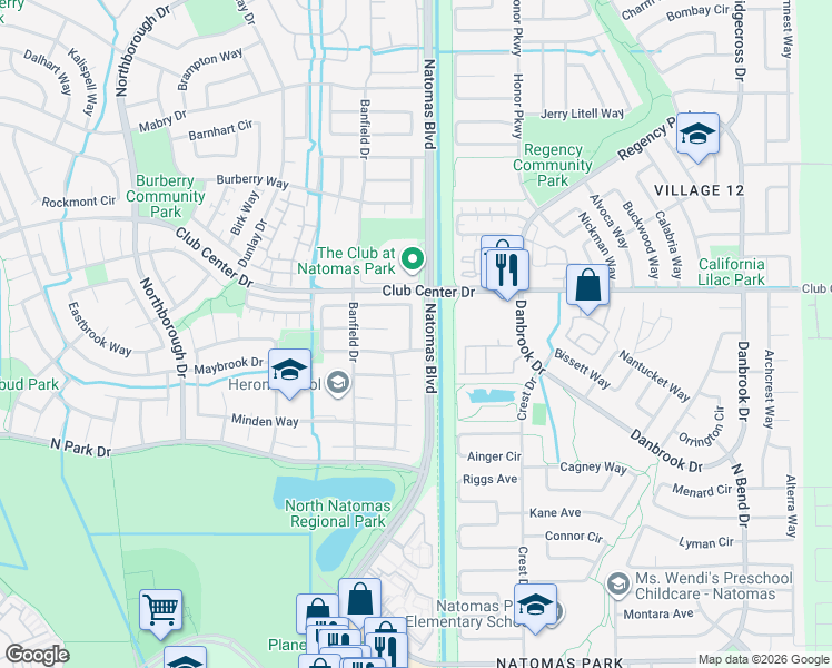 map of restaurants, bars, coffee shops, grocery stores, and more near 2102 Sherington Way in Sacramento