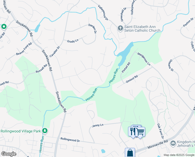 map of restaurants, bars, coffee shops, grocery stores, and more near 3249 Chancellor Drive in Woodbridge